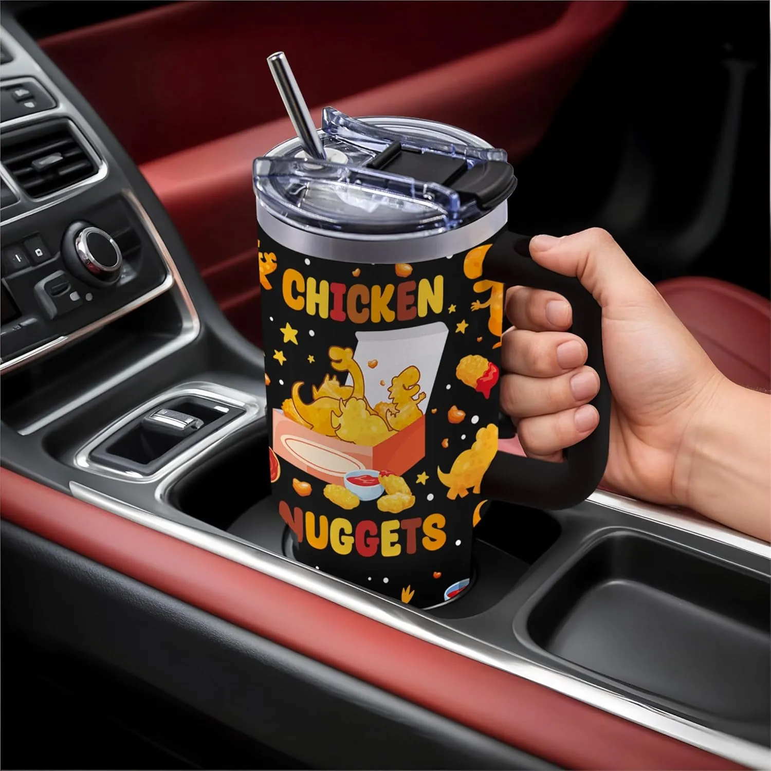 Chicken Nuggets Tumbler for Food Lovers, 40oz Bestie Tumbler with Handle for Kids Adults, Funny Chicken Nugget Themed Gift for Boys, Girls, Friendship Gifts for Women