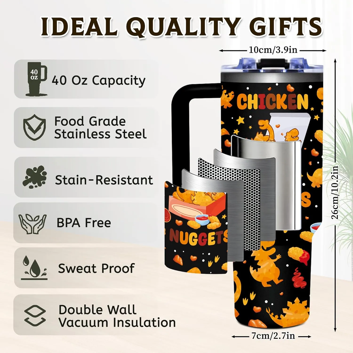 Chicken Nuggets Tumbler for Food Lovers, 40oz Bestie Tumbler with Handle for Kids Adults, Funny Chicken Nugget Themed Gift for Boys, Girls, Friendship Gifts for Women