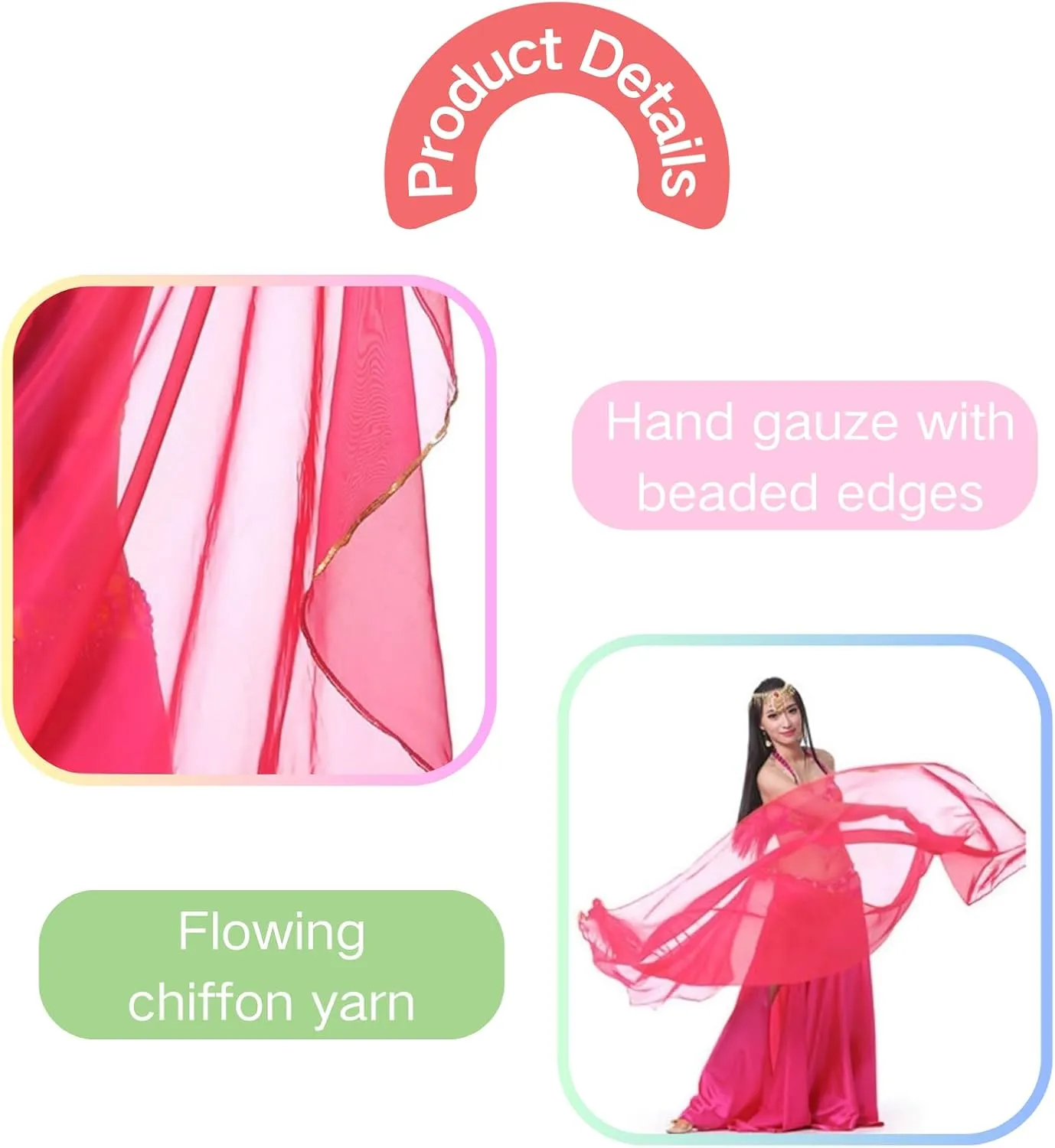 Chiffon Belly Dance Veil Lightweight Belly Dance Scarf Belly Dance Hip Scarf Sequin Trim Gold Shawls Veils