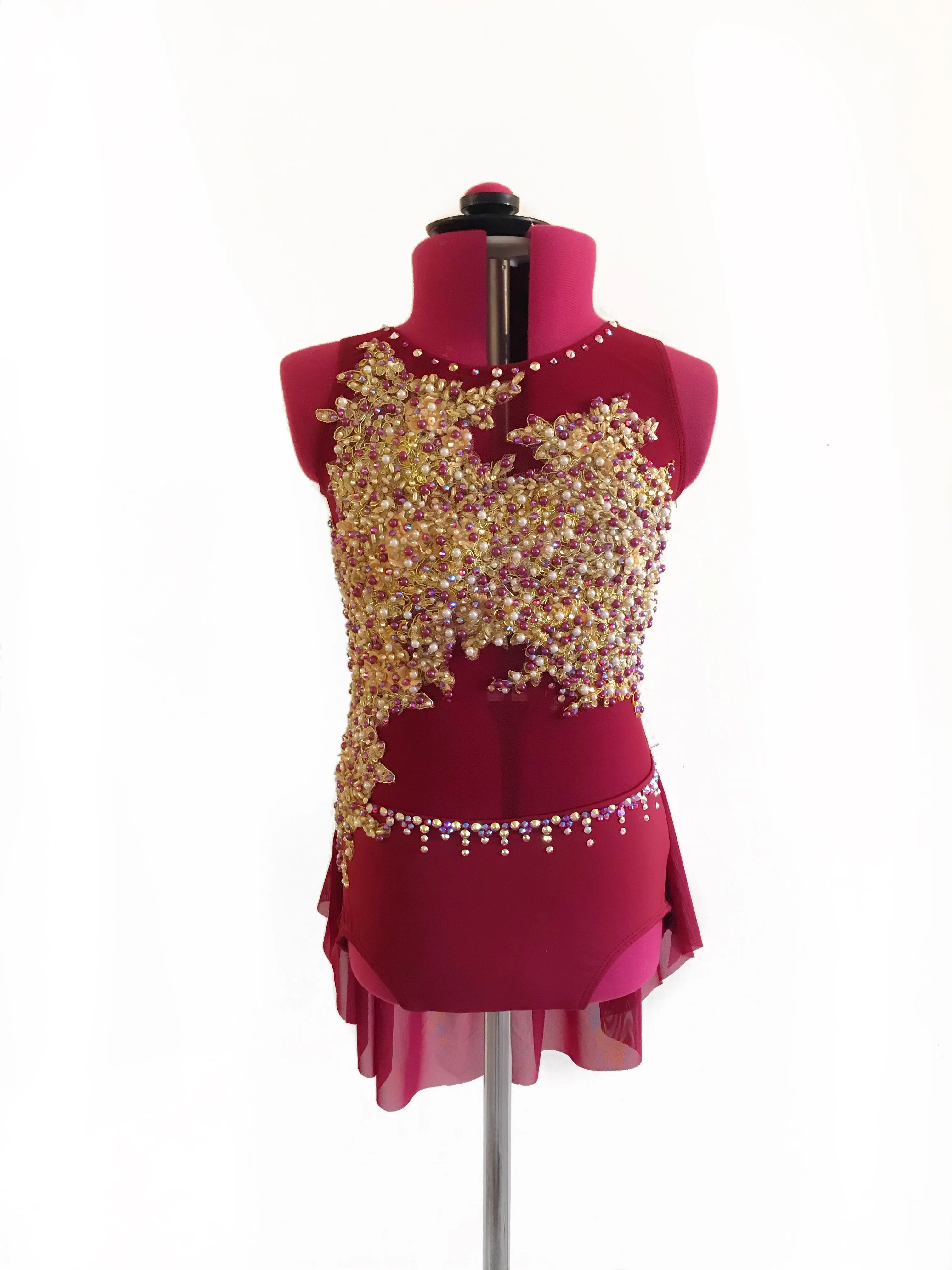 CHILD LARGE burgundy/gold lyrical/contemporary ready-to-ship dance costume