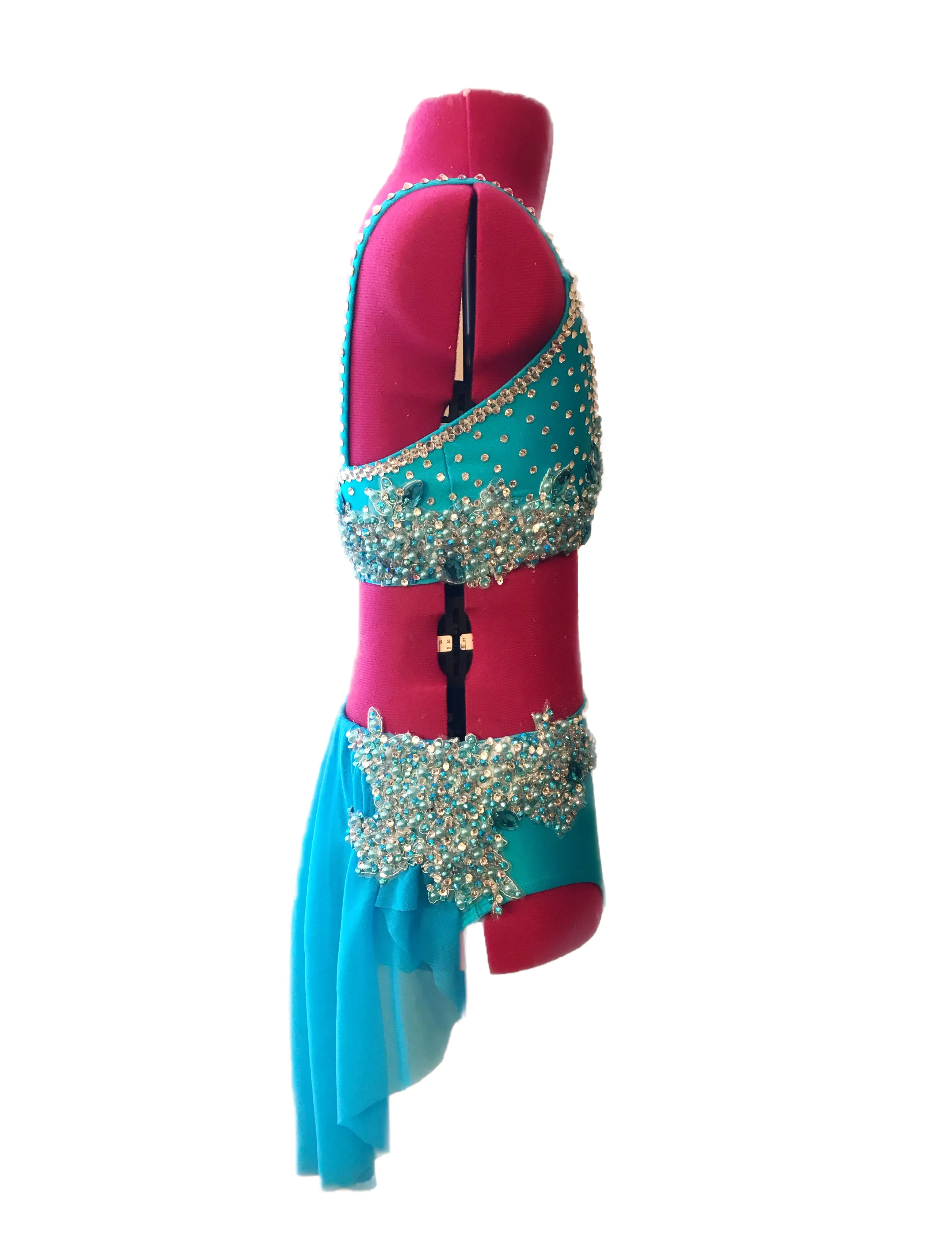CHILD LARGE turquoise two piece competition dance costume lyrical or contemporary