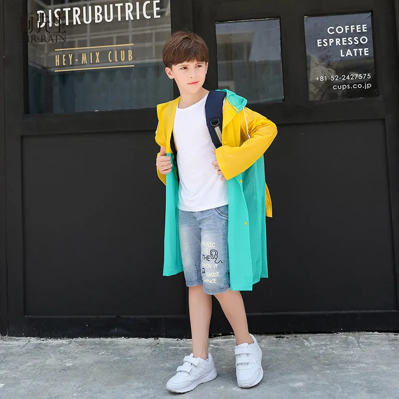 Children's Raincoat Poncho with Schoolbag Space for Boys & Girls