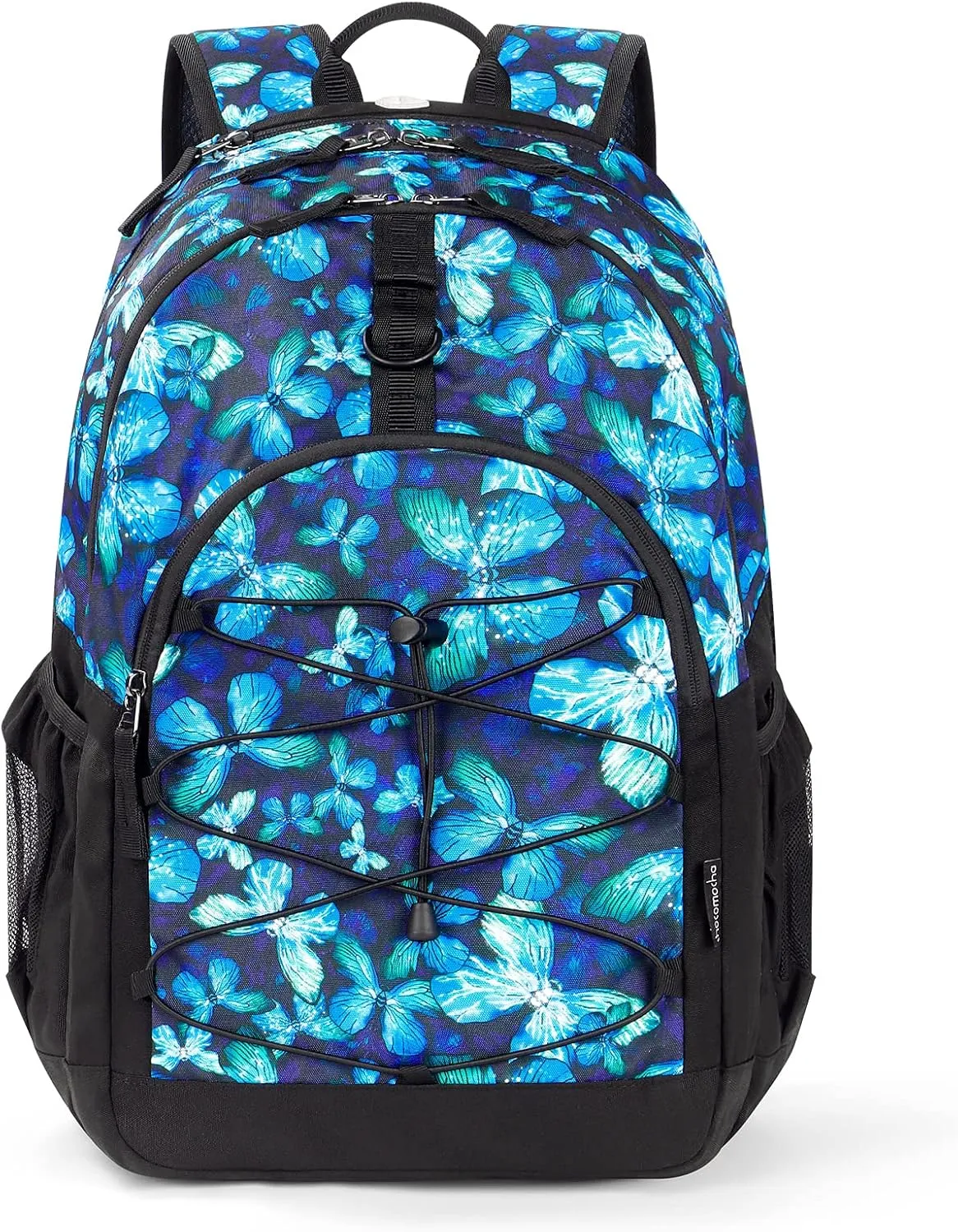 Choco Mocha Butterfly Backpack for Teen Girls, Travel School Backpack for Girls Middle School Large Bookbag 18 Inch, Black