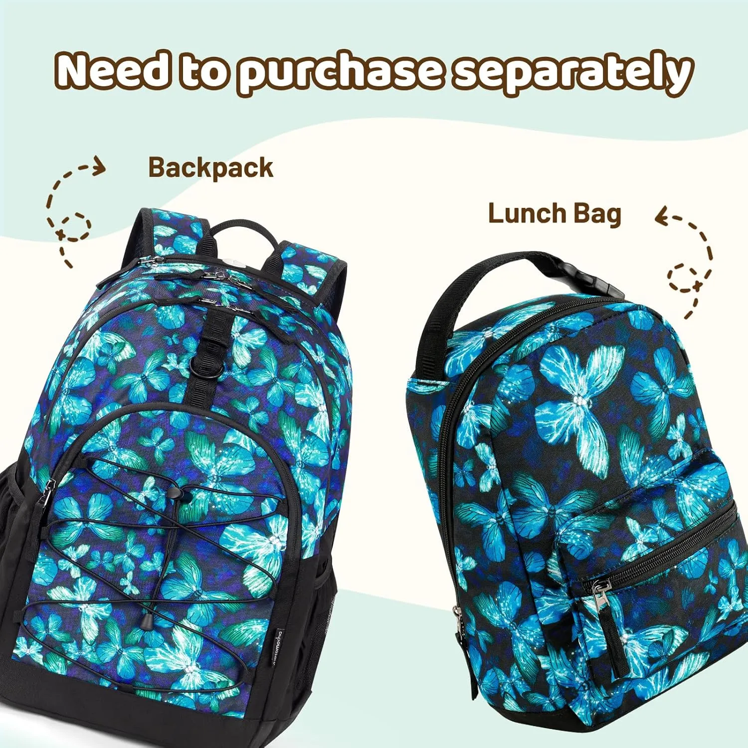 Choco Mocha Butterfly Backpack for Teen Girls, Travel School Backpack for Girls Middle School Large Bookbag 18 Inch, Black