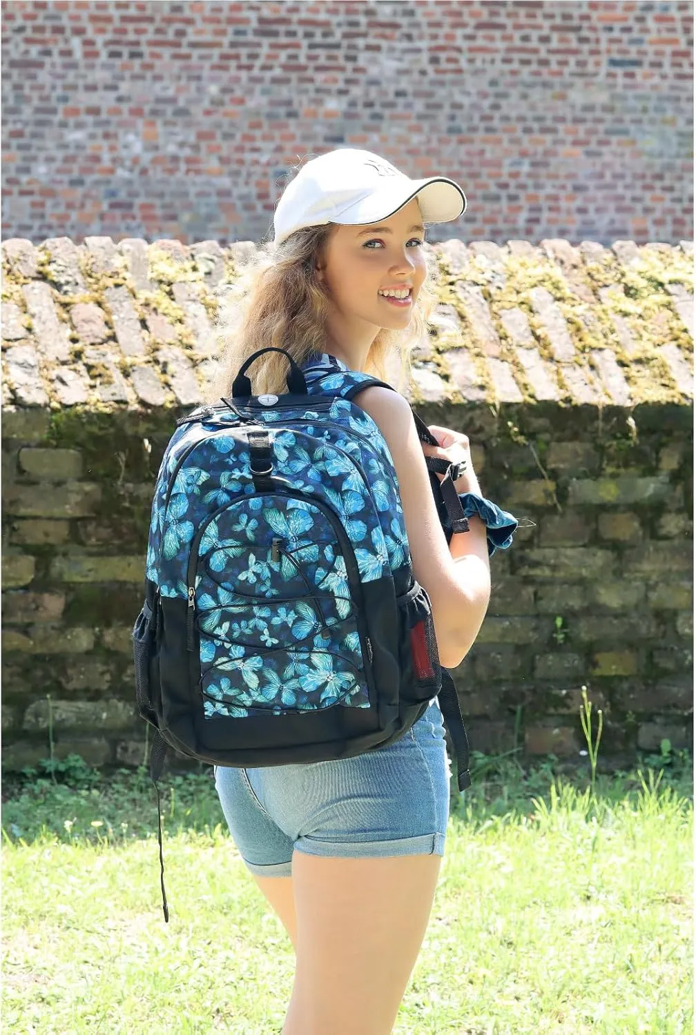 Choco Mocha Butterfly Backpack for Teen Girls, Travel School Backpack for Girls Middle School Large Bookbag 18 Inch, Black
