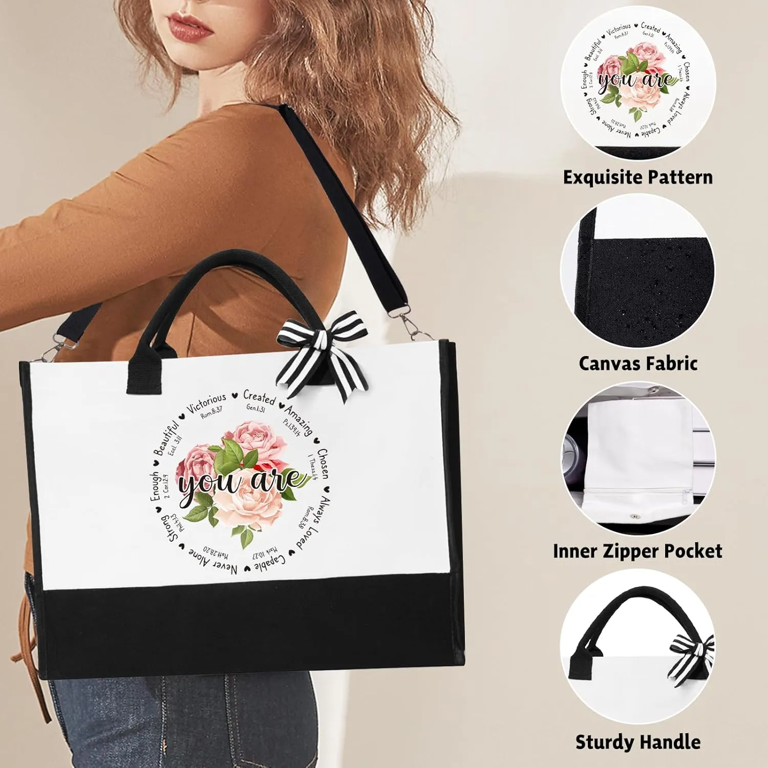 Christian Gifts for Women Faith, Inspirational Religious Gifts for Women, Catholic Spiritual Gift Baskets, Grandma Mom Sisters Best Friends Wife Birthday Christmas Gift Set - Canvas Tote Bag Tumbler