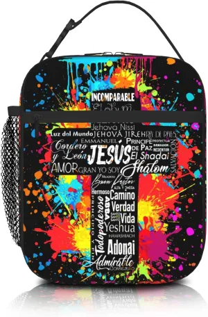 Christian Religious Insulated Lunch Bag Spiritual Abstract Art with Jesus Bible Verses Lunch Box Leakproof Reusable Cooler Tote for Office Work School Picnic