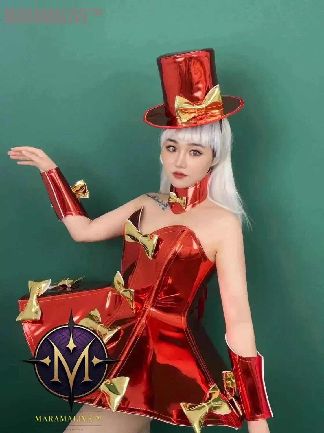 Christmas Costume Bow Dress Hat Cuff Neck Set Bar Nightclub Singer Dance Stage Birthday Party Amusement Park Tour Armor Outfits