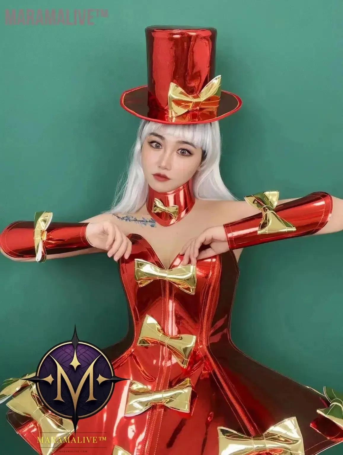 Christmas Costume Bow Dress Hat Cuff Neck Set Bar Nightclub Singer Dance Stage Birthday Party Amusement Park Tour Armor Outfits