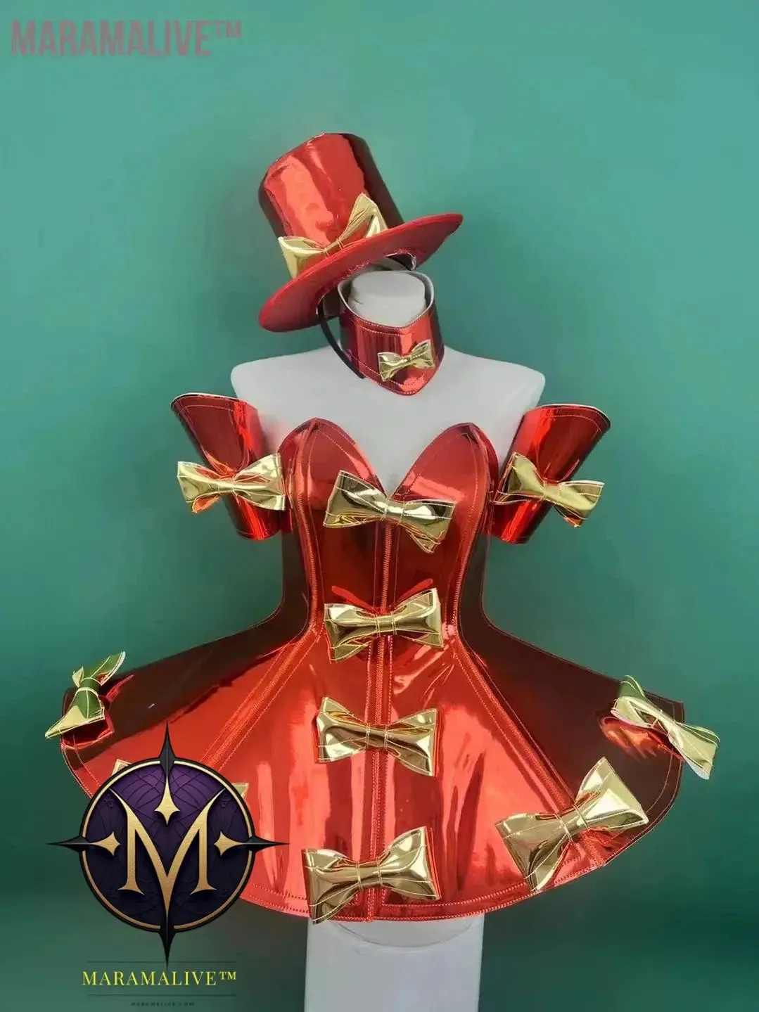 Christmas Costume Bow Dress Hat Cuff Neck Set Bar Nightclub Singer Dance Stage Birthday Party Amusement Park Tour Armor Outfits