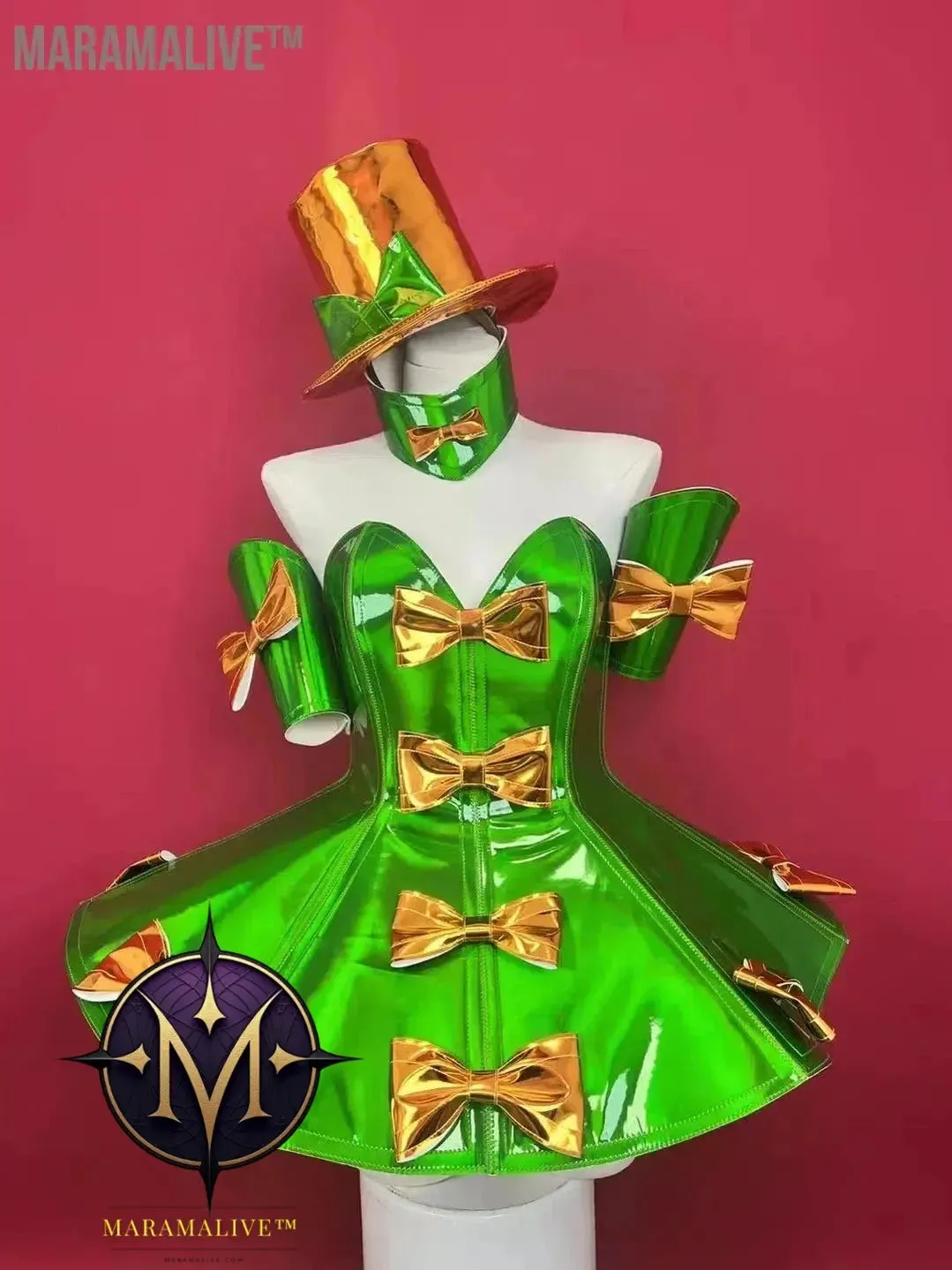 Christmas Costume Bow Dress Hat Cuff Neck Set Bar Nightclub Singer Dance Stage Birthday Party Amusement Park Tour Armor Outfits