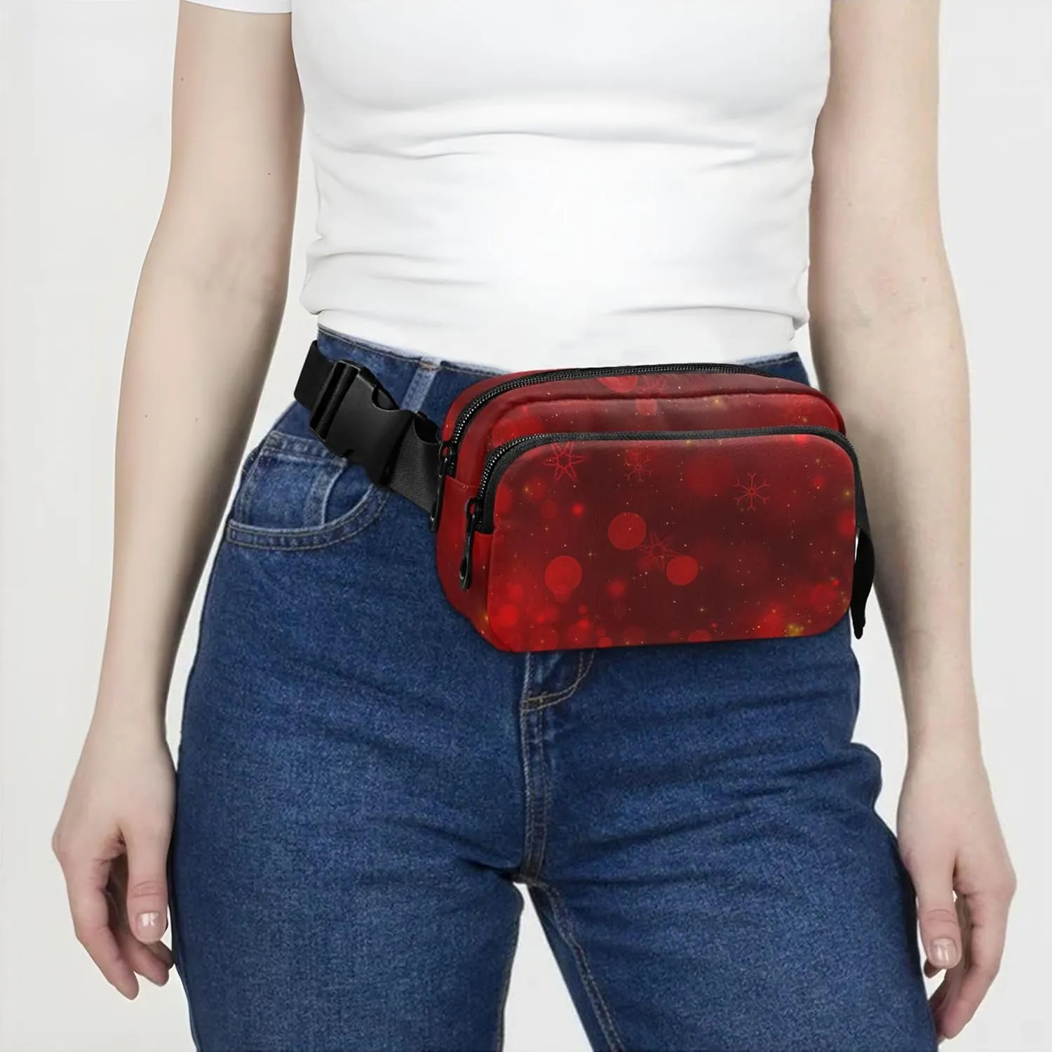 Christmas Red Fancy Fanny Pack for Women Bright Hip Pack Belt Pouch Waterproof Waist Pouches for Men