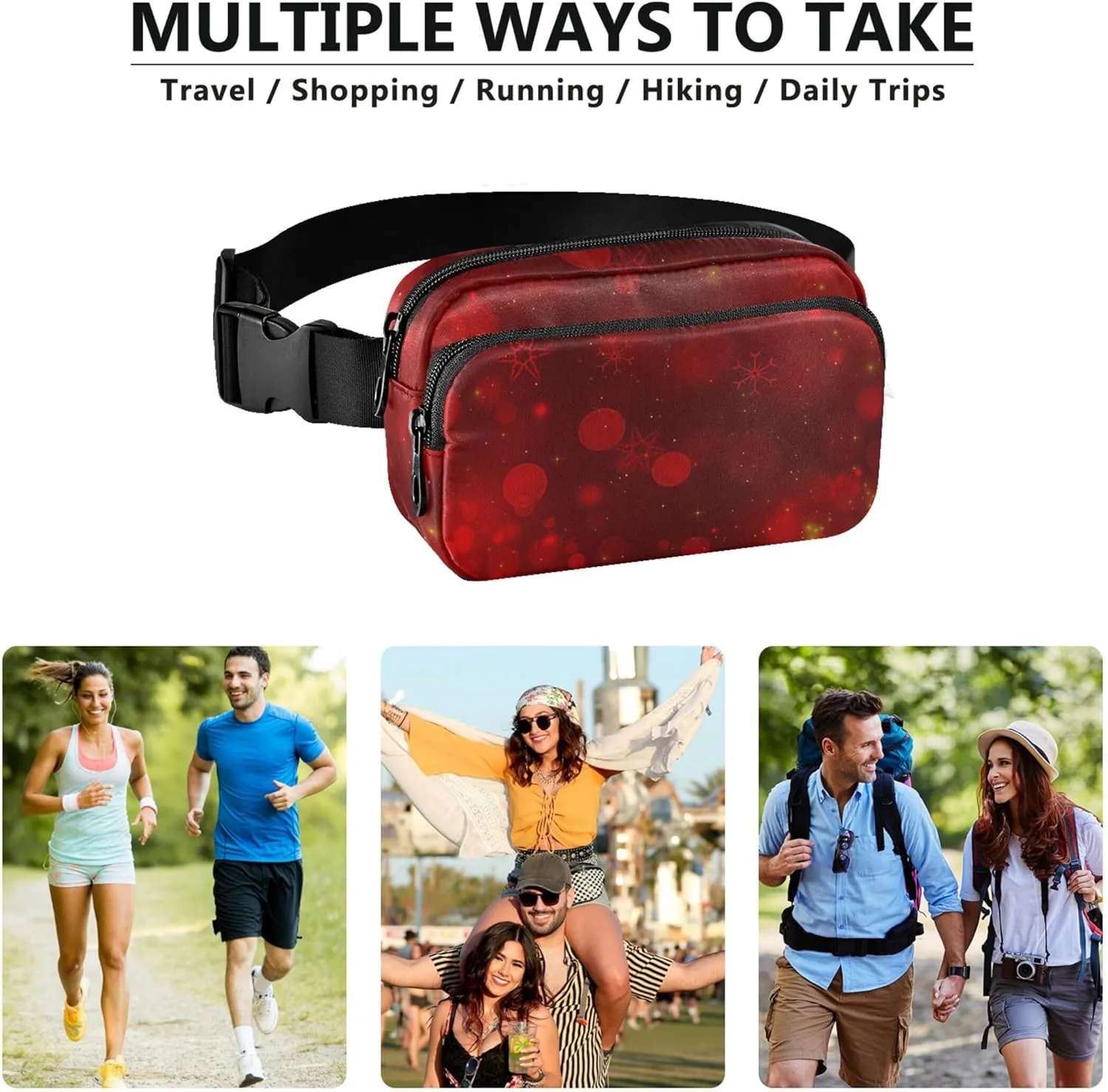 Christmas Red Fancy Fanny Pack for Women Bright Hip Pack Belt Pouch Waterproof Waist Pouches for Men