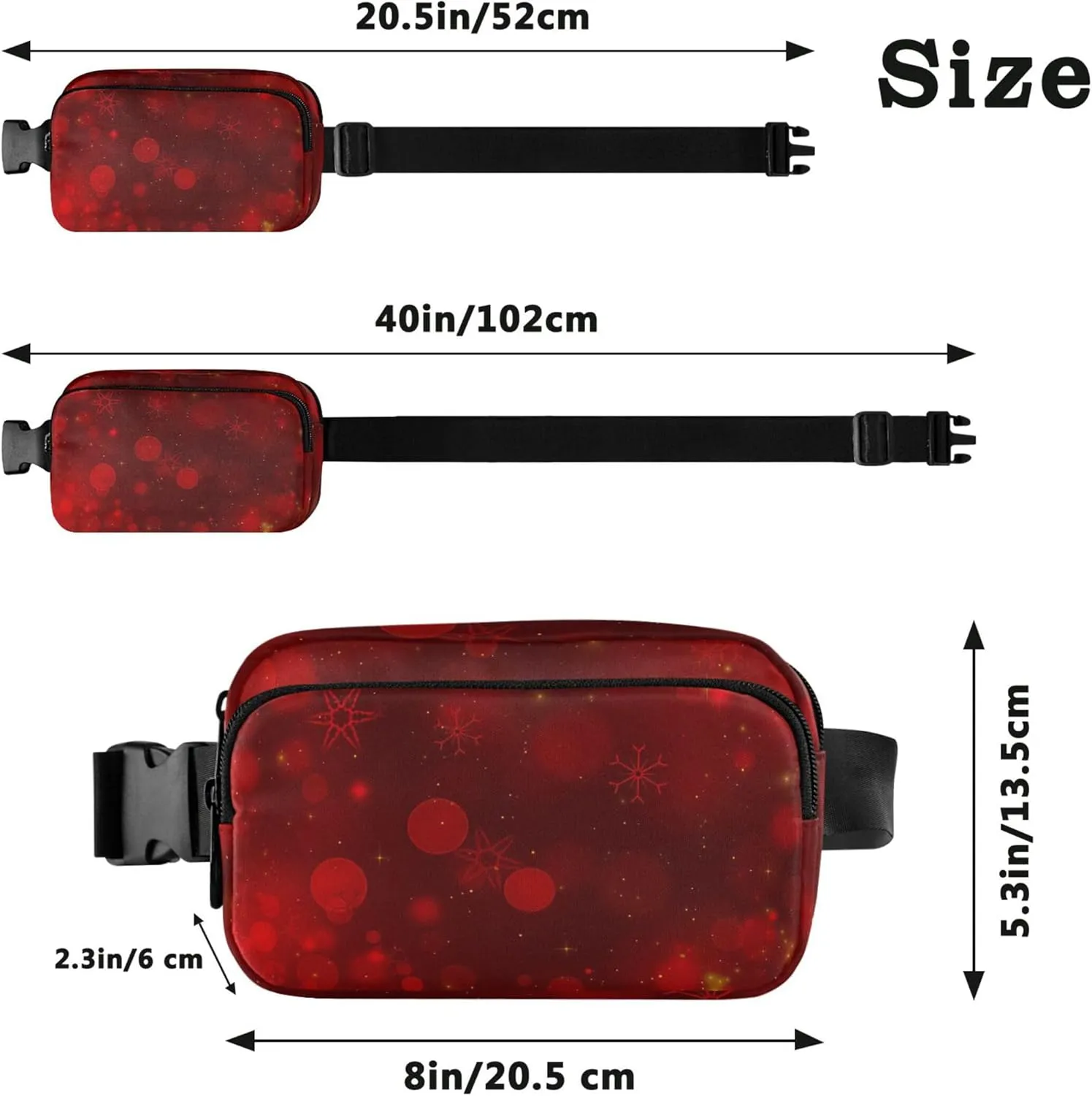 Christmas Red Fancy Fanny Pack for Women Bright Hip Pack Belt Pouch Waterproof Waist Pouches for Men