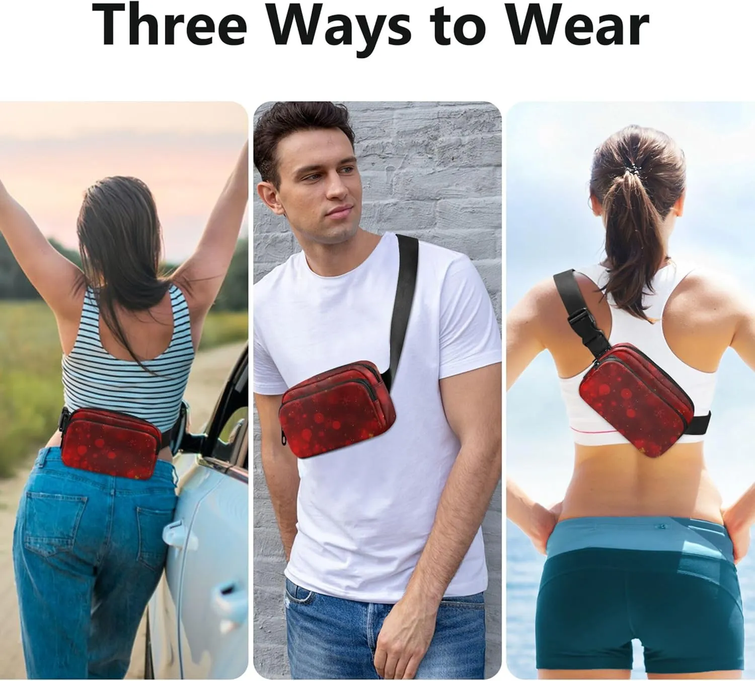 Christmas Red Fancy Fanny Pack for Women Bright Hip Pack Belt Pouch Waterproof Waist Pouches for Men