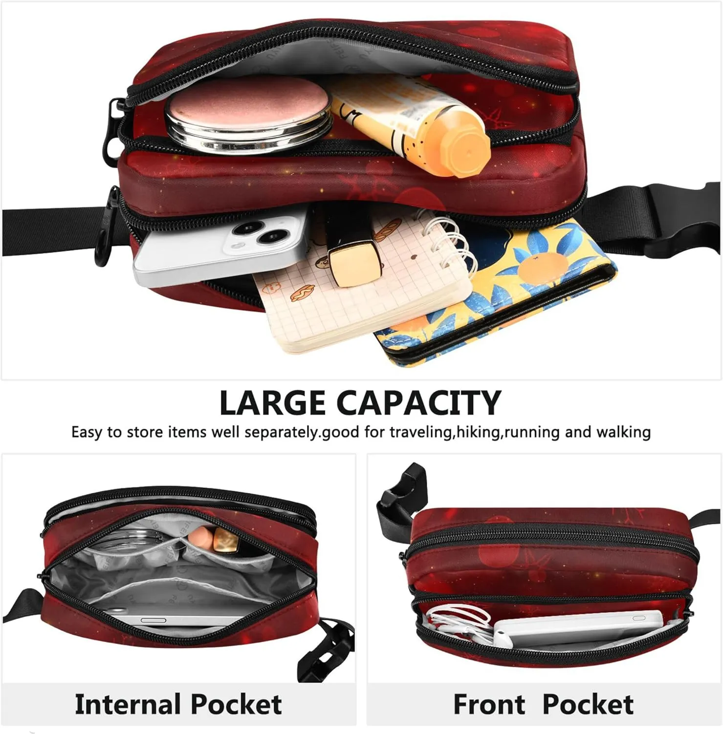 Christmas Red Fancy Fanny Pack for Women Bright Hip Pack Belt Pouch Waterproof Waist Pouches for Men