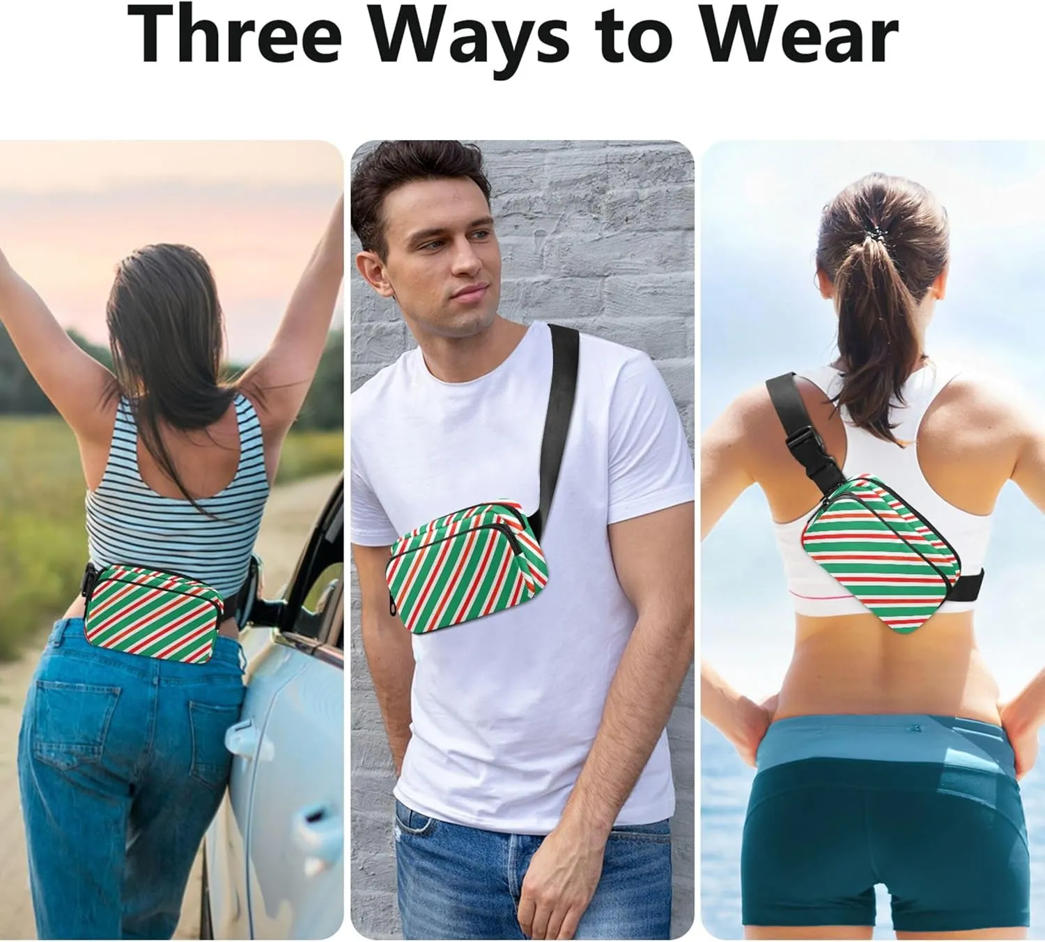 Christmas Red Green Diagonal Fanny Packs Women Waterproof Anti Theft Belt Bag Neon Crossbody Waist Pack