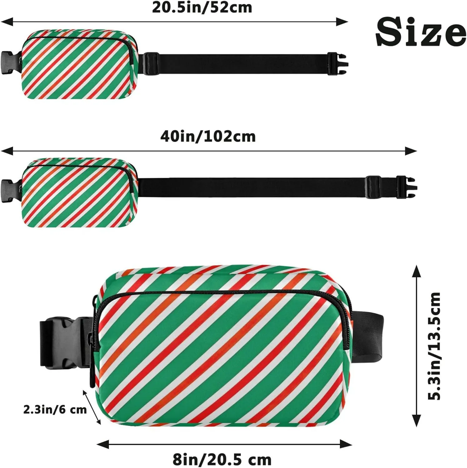 Christmas Red Green Diagonal Fanny Packs Women Waterproof Anti Theft Belt Bag Neon Crossbody Waist Pack