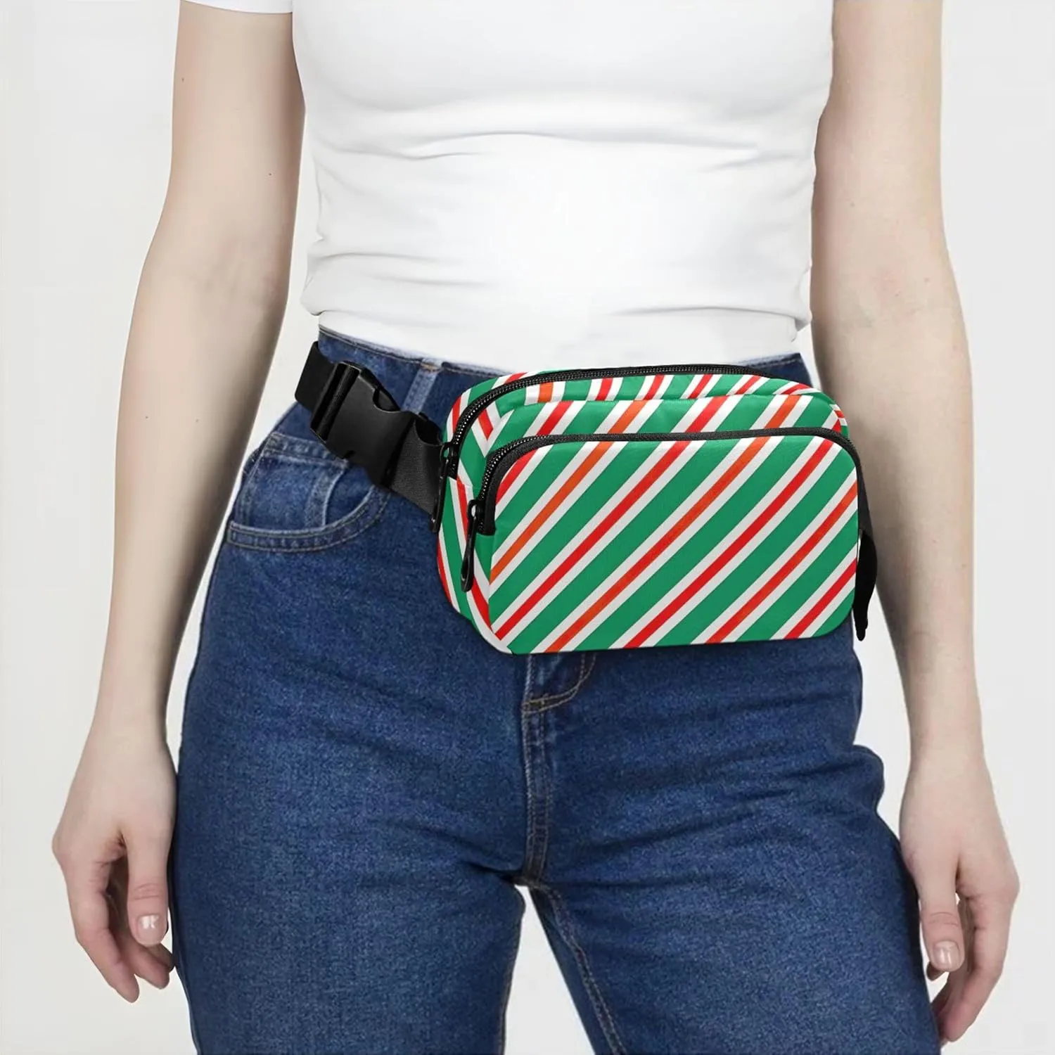 Christmas Red Green Diagonal Fanny Packs Women Waterproof Anti Theft Belt Bag Neon Crossbody Waist Pack