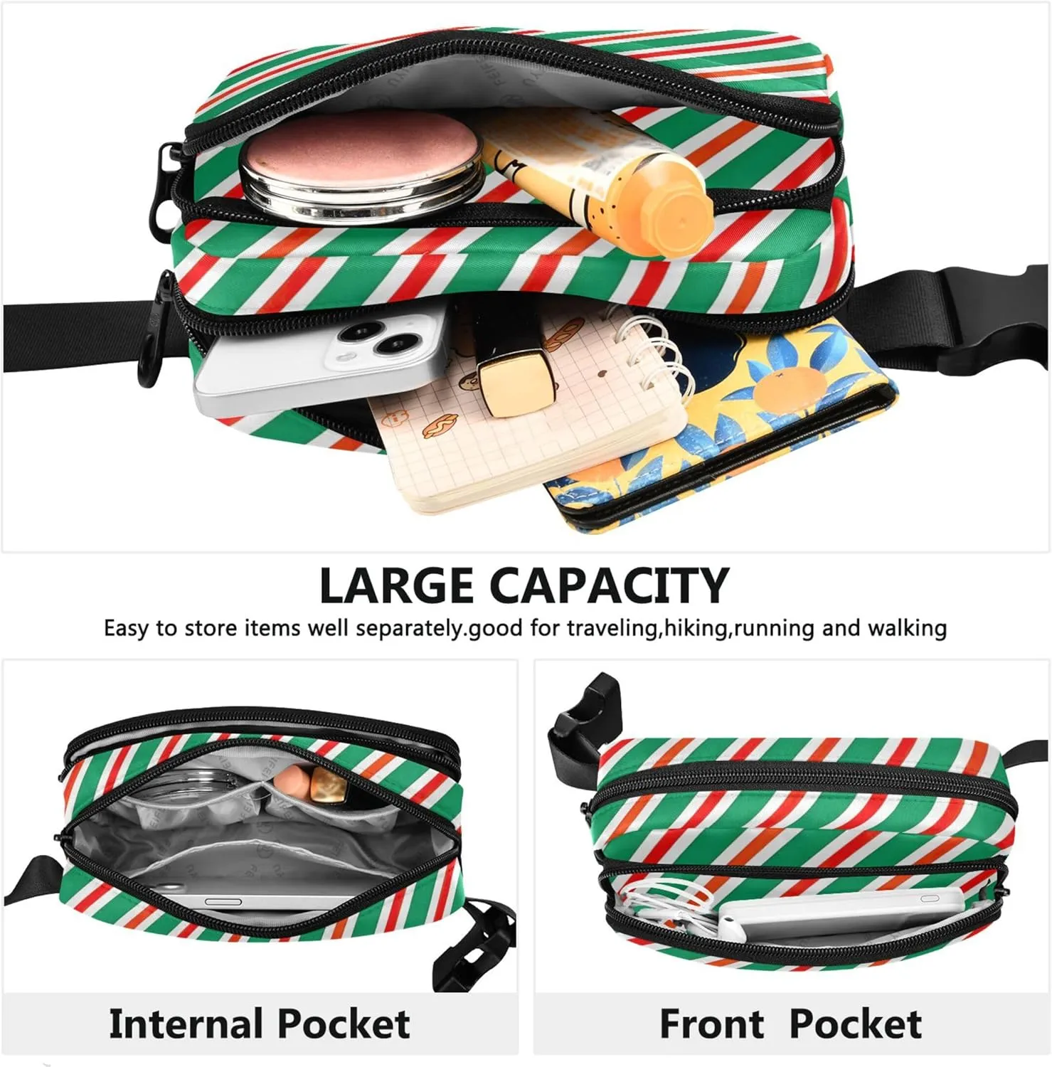 Christmas Red Green Diagonal Fanny Packs Women Waterproof Anti Theft Belt Bag Neon Crossbody Waist Pack