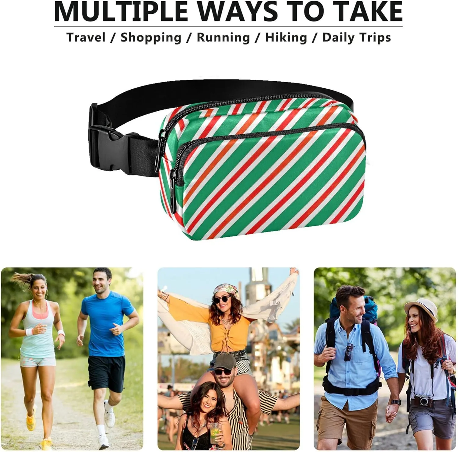 Christmas Red Green Diagonal Fanny Packs Women Waterproof Anti Theft Belt Bag Neon Crossbody Waist Pack