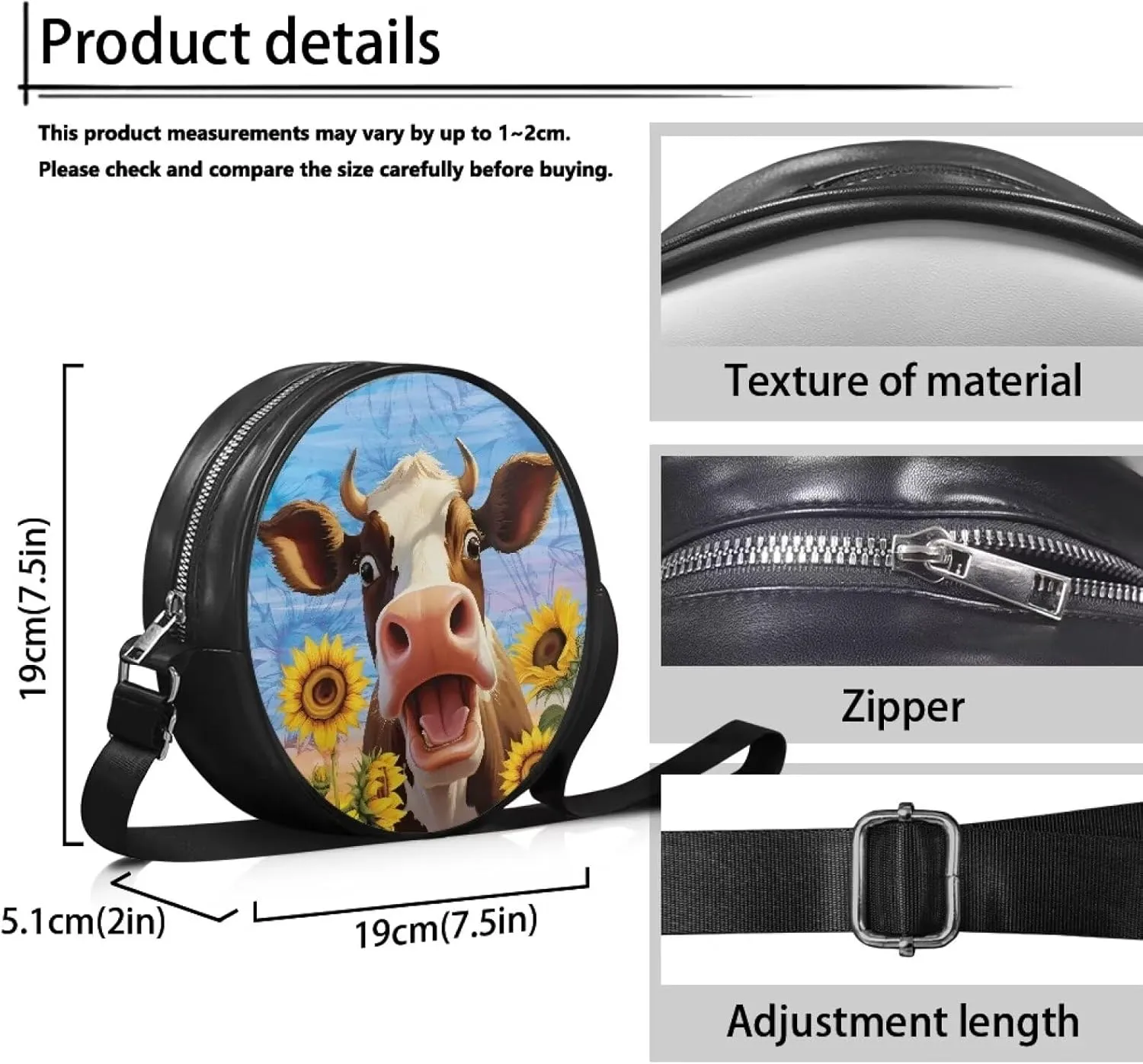 Circle Purse for Women Leather Crossbody Round Bag Zipper Round Wallet Clutch Purse Lightweight Shoulder Tote Bag