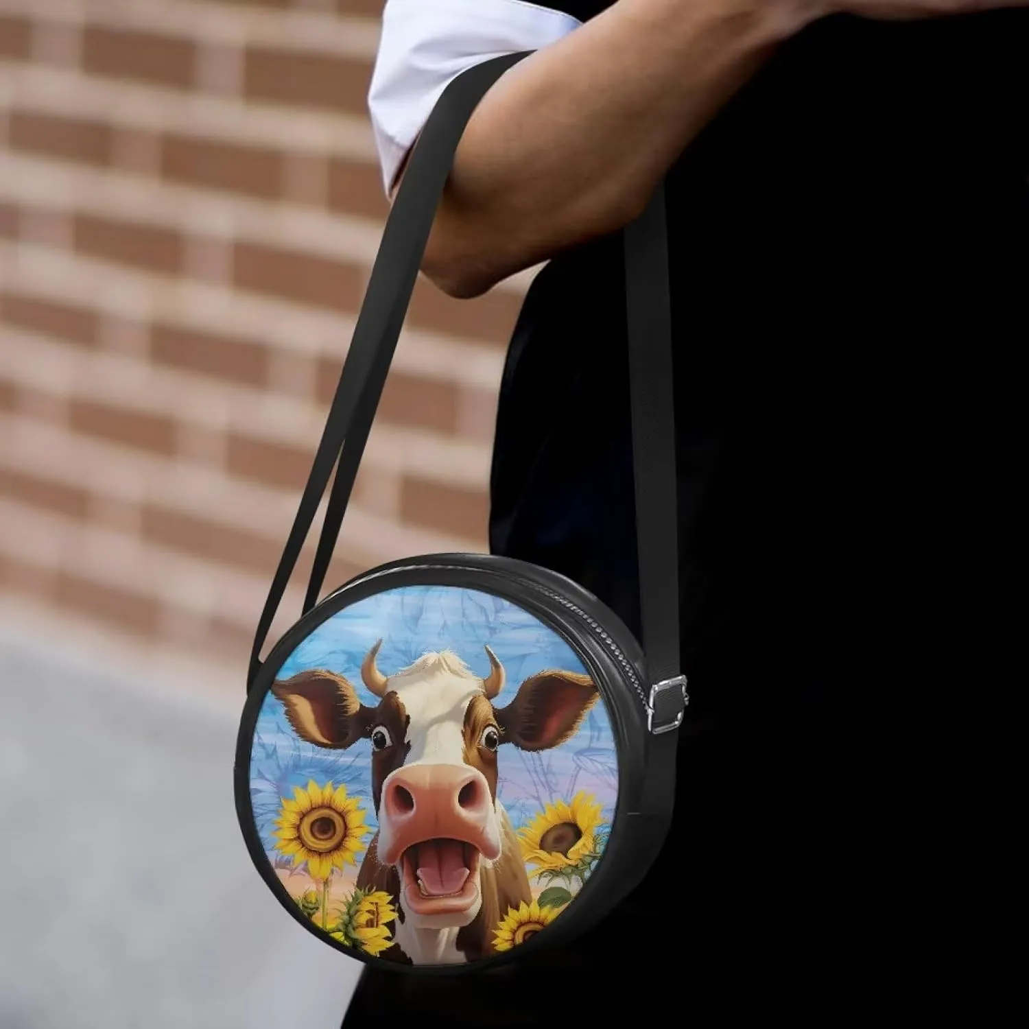 Circle Purse for Women Leather Crossbody Round Bag Zipper Round Wallet Clutch Purse Lightweight Shoulder Tote Bag