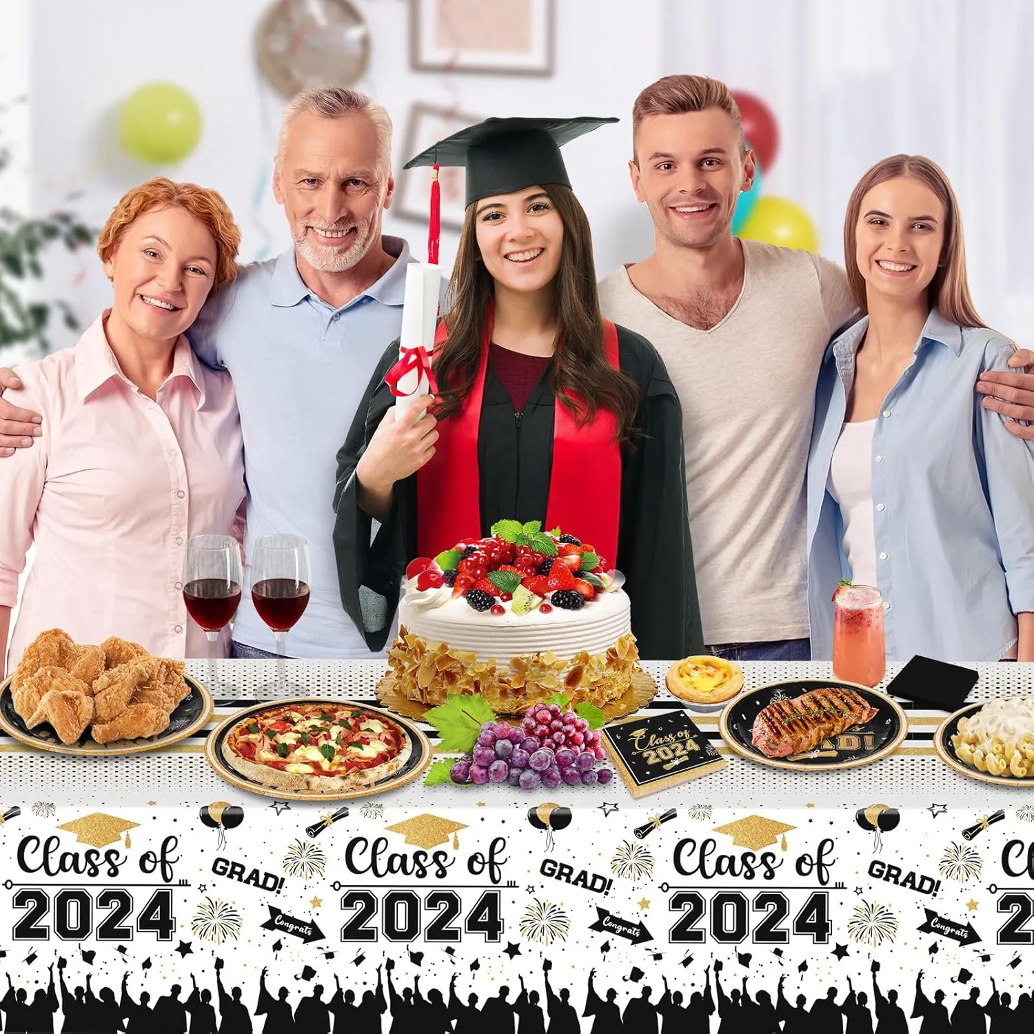 Class of 2025 Graduation Party Supplies - Congrats Grad Tableware Set, Black and Gold Graduation Paper Dessert Plates and Napkins for Graduations Table Decorations 2025 Grad Party Decor, Serves 50