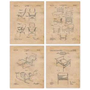 Classic Chairs Patent Prints, 4 (8x10) Unframed Photos, Wall Art Decor Gift for Home Frank Wright Office Design Engineer School Charles Ray Eames Studio Furniture Architect Student Teacher Coach Fan