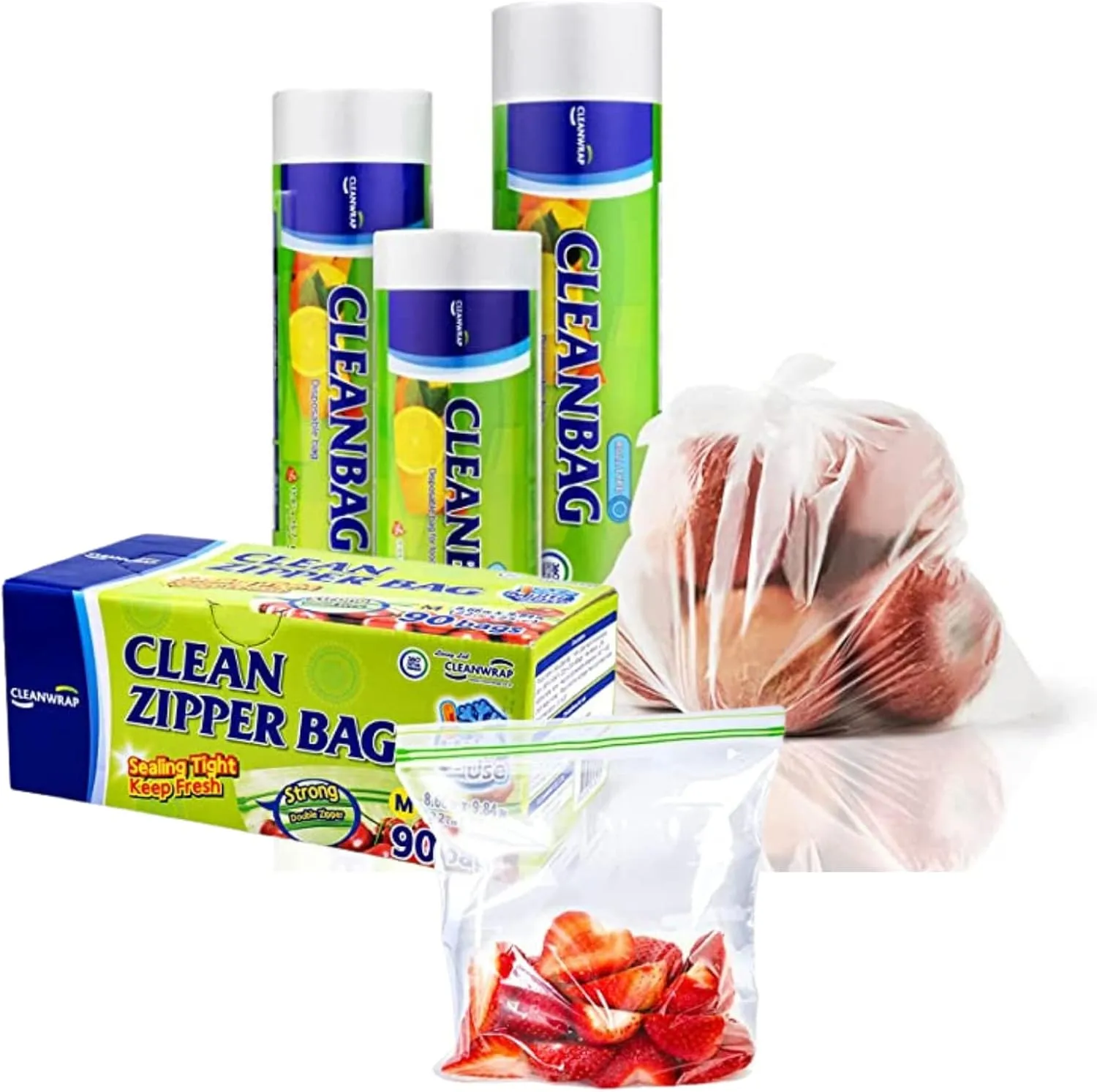 CLEANWRAP Food Storage Roll Bags (11.81 x 15.74 - 500 PCS)   Zipper Bag (Medium 90 Bags)