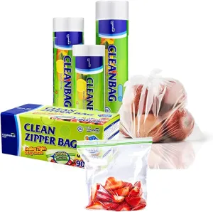 CLEANWRAP Food Storage Roll Bags (11.81 x 15.74 - 500 PCS)   Zipper Bag (Medium 90 Bags)