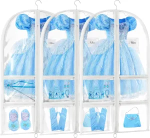 Clear Dance Costume Garment Bag (3 Pack), 40” PVC Kids Garment Bag for Competitions, with 4 Medium Clear Zipper Pockets & 2 Large Back Pocket PVC, White