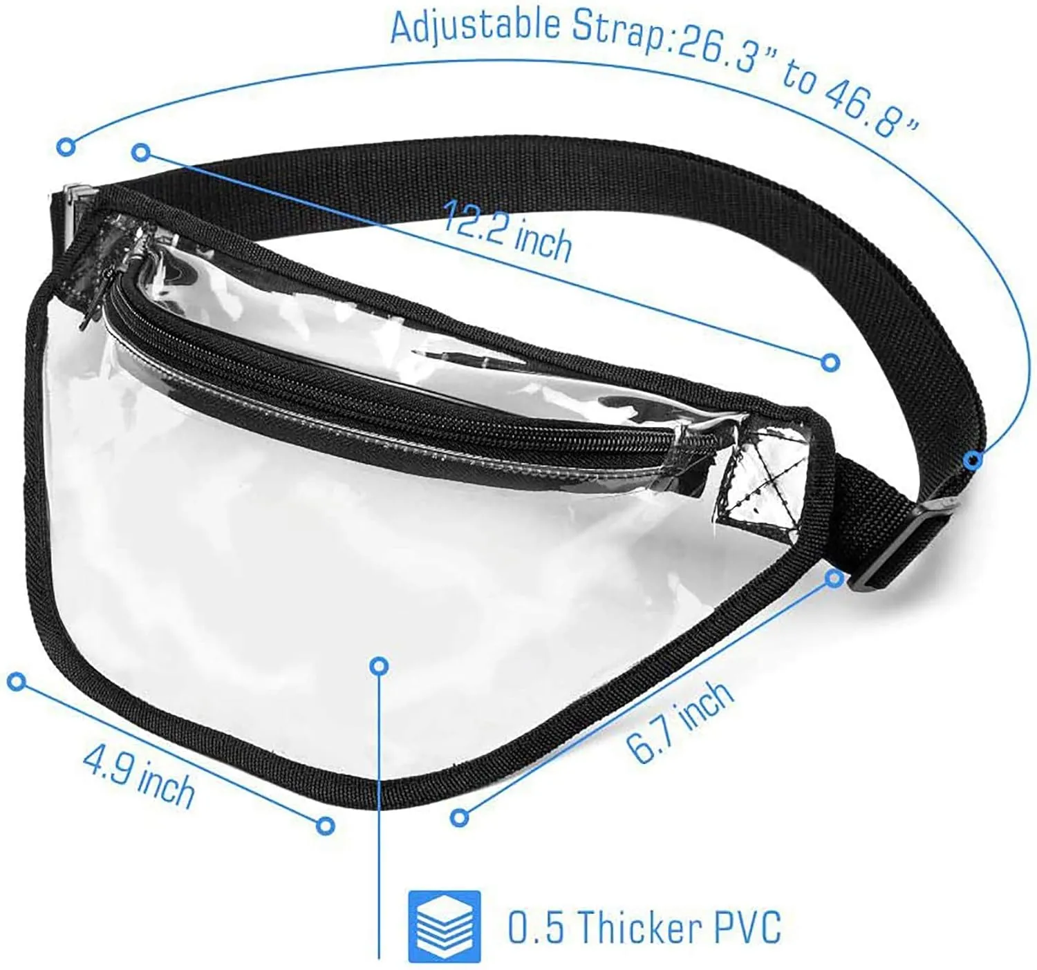 Clear Fanny Pack, BuyAgain Clear Transparent Waterproof Stadium Approved Waist Fashion Pouch Bag for Women Men Concerts Work office Sports Travel and Daily Use