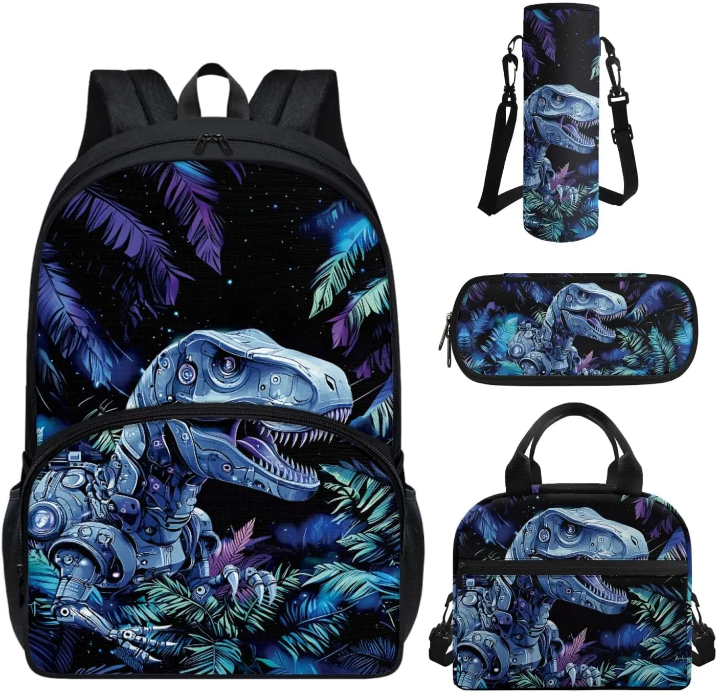 CLOHOMIN Dinosaur School Backpack and Lunch Box Set for Kids 8-9, 4 in 1 Middle School Book Bags for 6th Grade Boys with Lunch Bag Pencil Box Water Bottle Holder Large Student Schoolbag