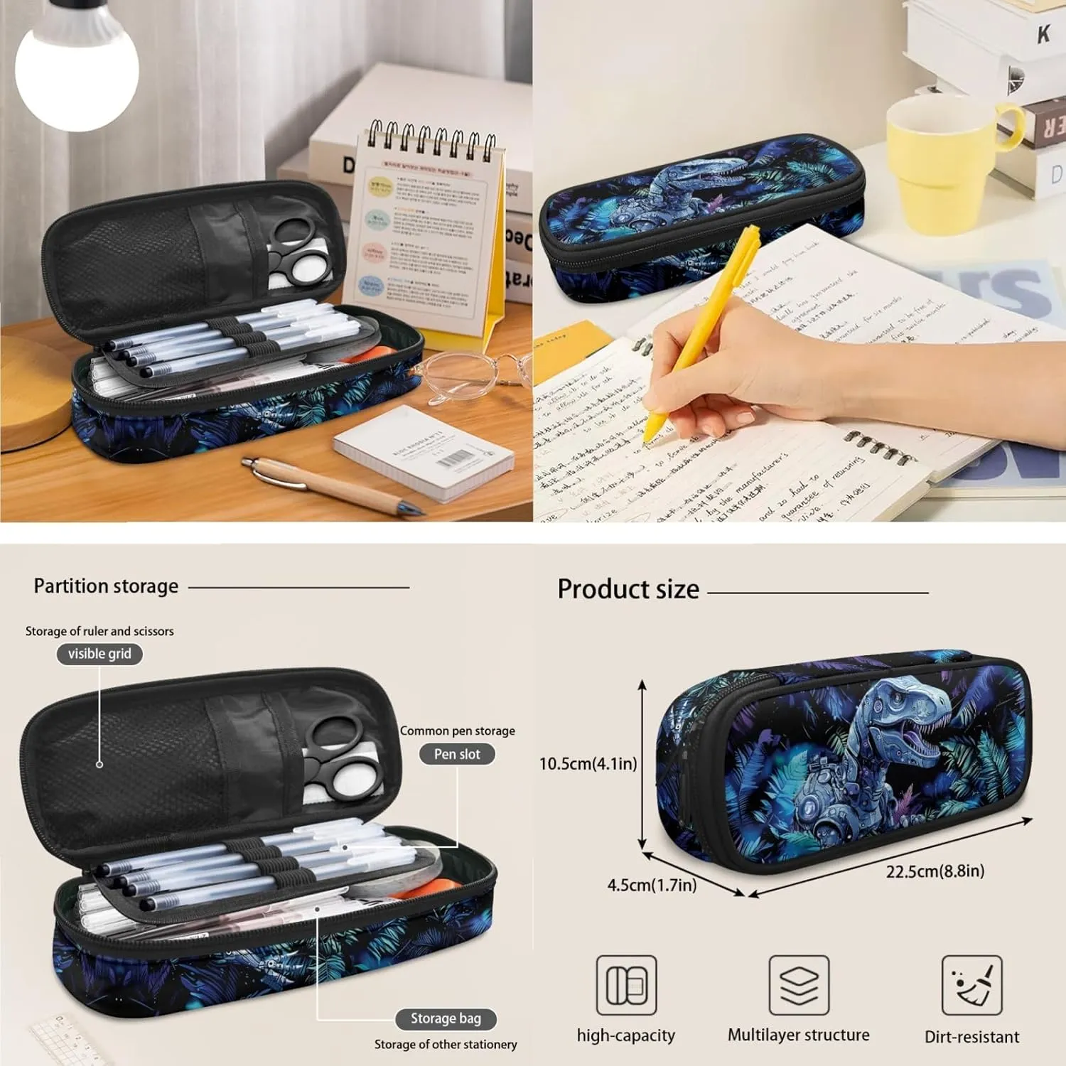 CLOHOMIN Dinosaur School Backpack and Lunch Box Set for Kids 8-9, 4 in 1 Middle School Book Bags for 6th Grade Boys with Lunch Bag Pencil Box Water Bottle Holder Large Student Schoolbag