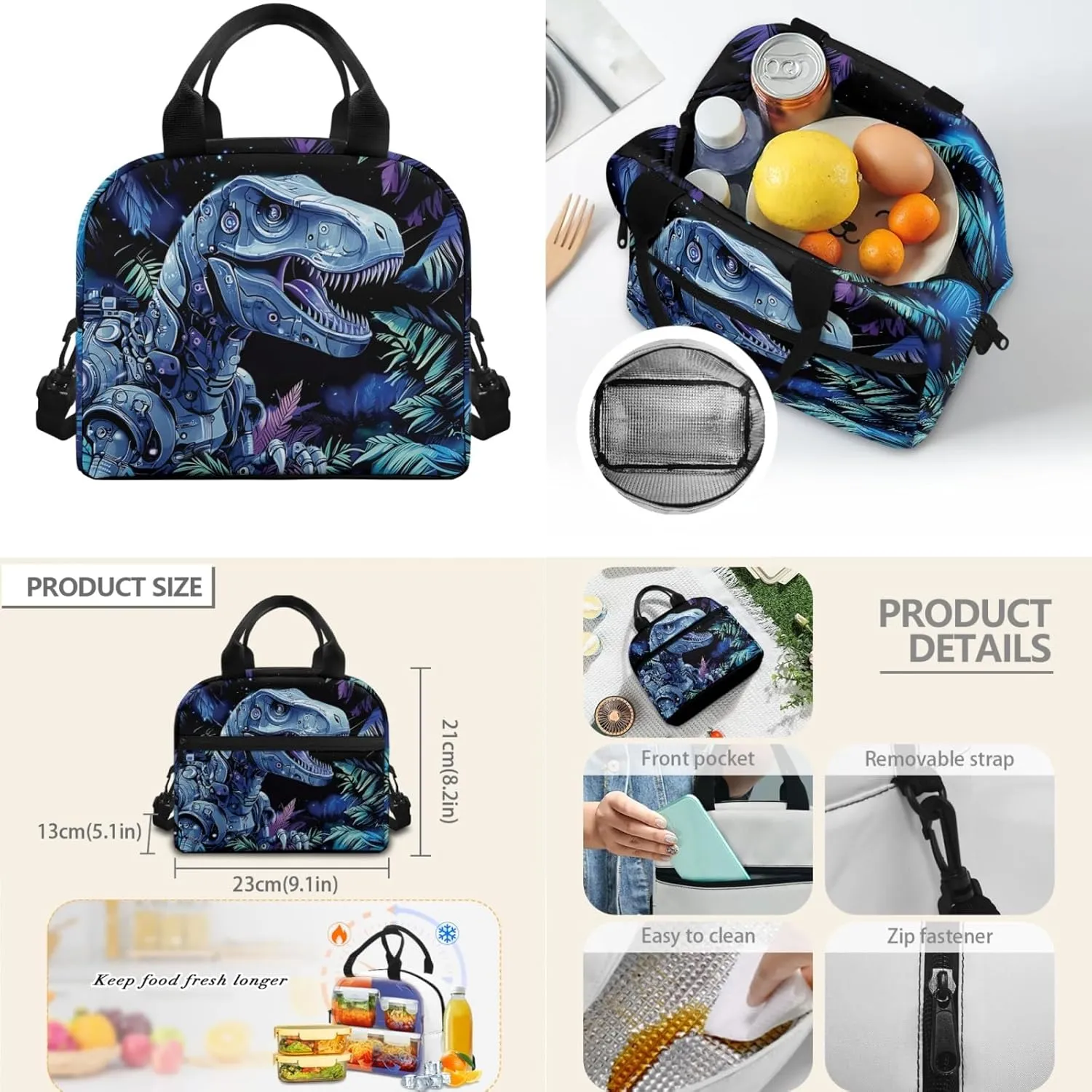CLOHOMIN Dinosaur School Backpack and Lunch Box Set for Kids 8-9, 4 in 1 Middle School Book Bags for 6th Grade Boys with Lunch Bag Pencil Box Water Bottle Holder Large Student Schoolbag