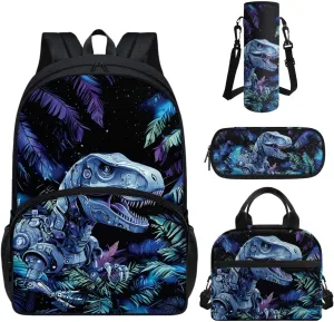 CLOHOMIN Dinosaur School Backpack and Lunch Box Set for Kids 8-9, 4 in 1 Middle School Book Bags for 6th Grade Boys with Lunch Bag Pencil Box Water Bottle Holder Large Student Schoolbag