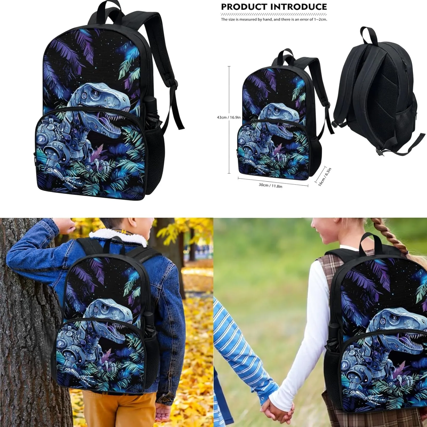 CLOHOMIN Dinosaur School Backpack and Lunch Box Set for Kids 8-9, 4 in 1 Middle School Book Bags for 6th Grade Boys with Lunch Bag Pencil Box Water Bottle Holder Large Student Schoolbag
