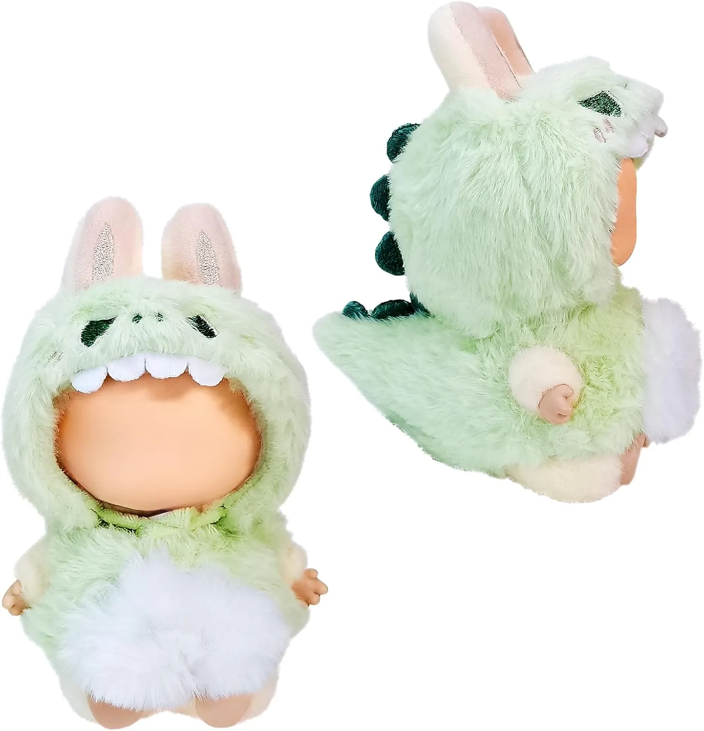 Clothes for 17cm Dolls, Cute Dinosaur Shark Bunny Outfit, Soft Accessories Set, Zip-Up Style (No Doll) Green Dinosaur