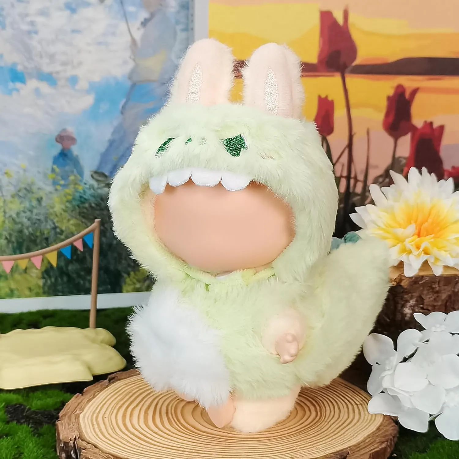 Clothes for 17cm Dolls, Cute Dinosaur Shark Bunny Outfit, Soft Accessories Set, Zip-Up Style (No Doll) Green Dinosaur
