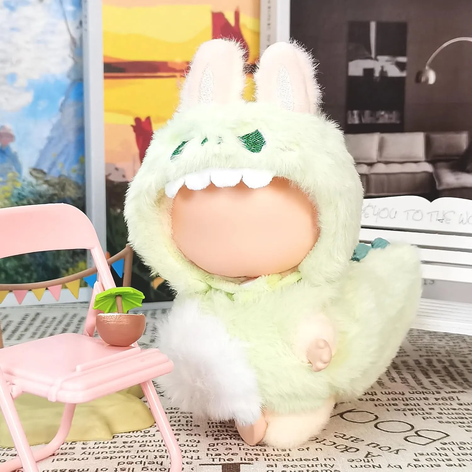 Clothes for 17cm Dolls, Cute Dinosaur Shark Bunny Outfit, Soft Accessories Set, Zip-Up Style (No Doll) Green Dinosaur