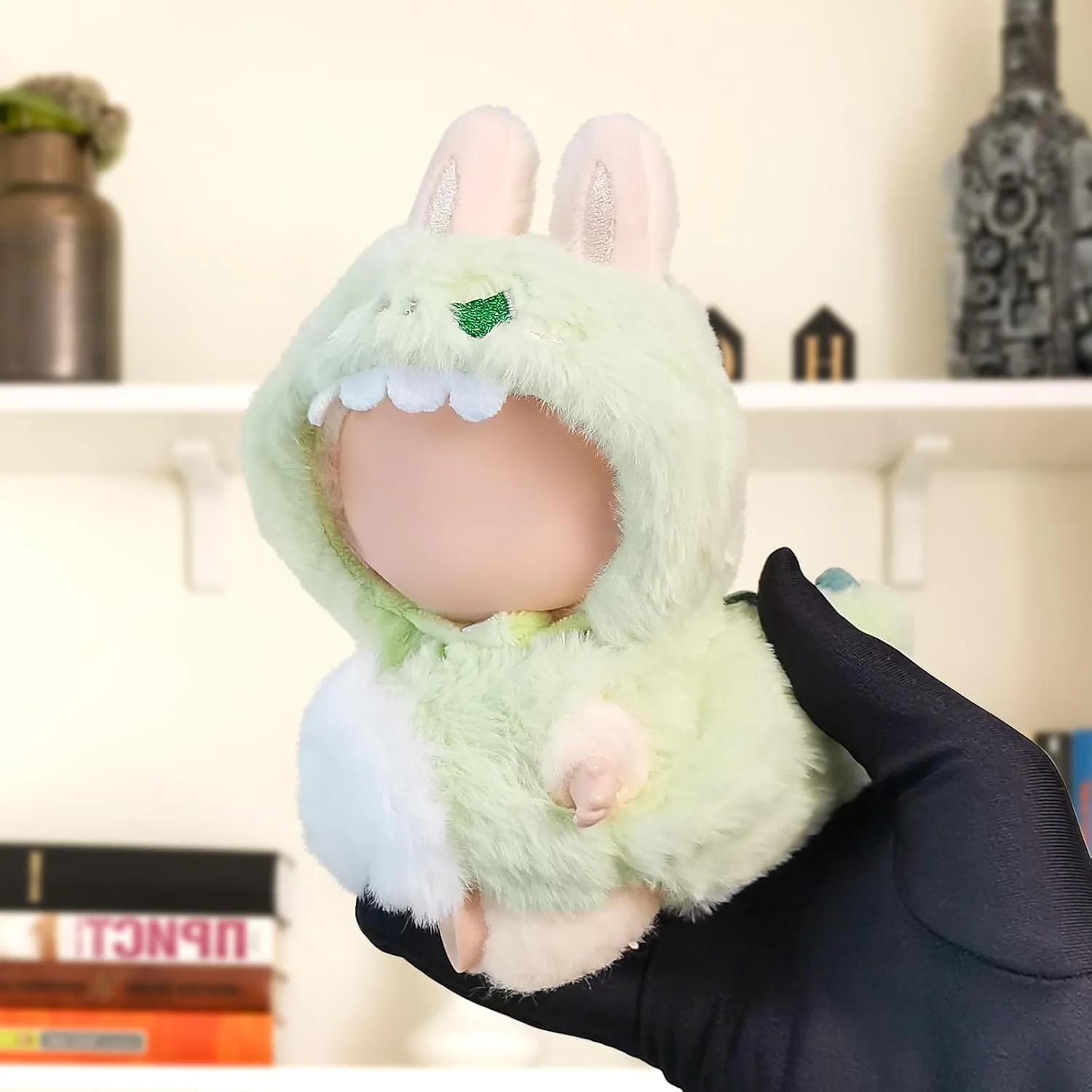 Clothes for 17cm Dolls, Cute Dinosaur Shark Bunny Outfit, Soft Accessories Set, Zip-Up Style (No Doll) Green Dinosaur