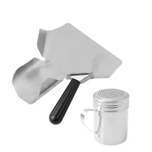 CNQLIS Popcorn Scoop and Salt Shaker, Stainless Steel Popcorn Scooper French Fry Scoop Serving Spoon for Filling Foods into Bags Boxs, Home Theater Popcorn Machine Accessories