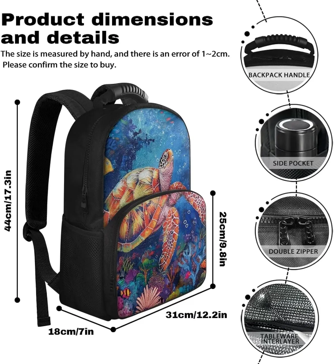 COEQINE Boho Backpack For Women With Lunch Compartment Paint Splatter Turtle Bacpacl for Travel Hiking Camping Leafproof Work Backpack Protector Laptop And Keep Food Warm