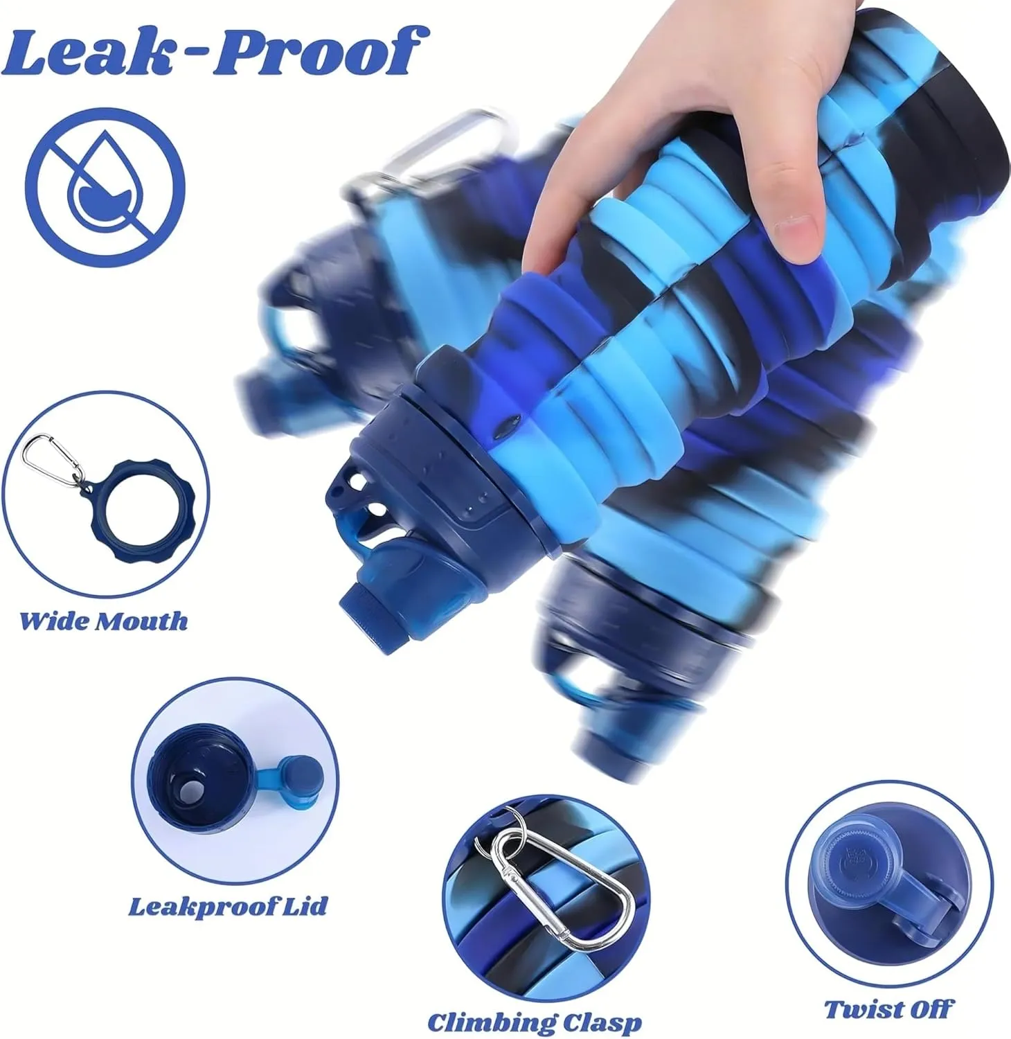 Collapsible Sports Water Bottles 500ml 16oz,Leak Proof Twist Cap BPA Free Retractable for Home Outdoor,Biking,Hiking Portable Water Bottle Cups(10)