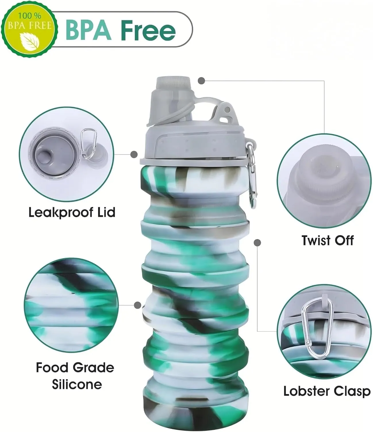 Collapsible Sports Water Bottles 500ml 16oz,Leak Proof Twist Cap BPA Free Retractable for Home Outdoor,Biking,Hiking Portable Water Bottle Cups(10)