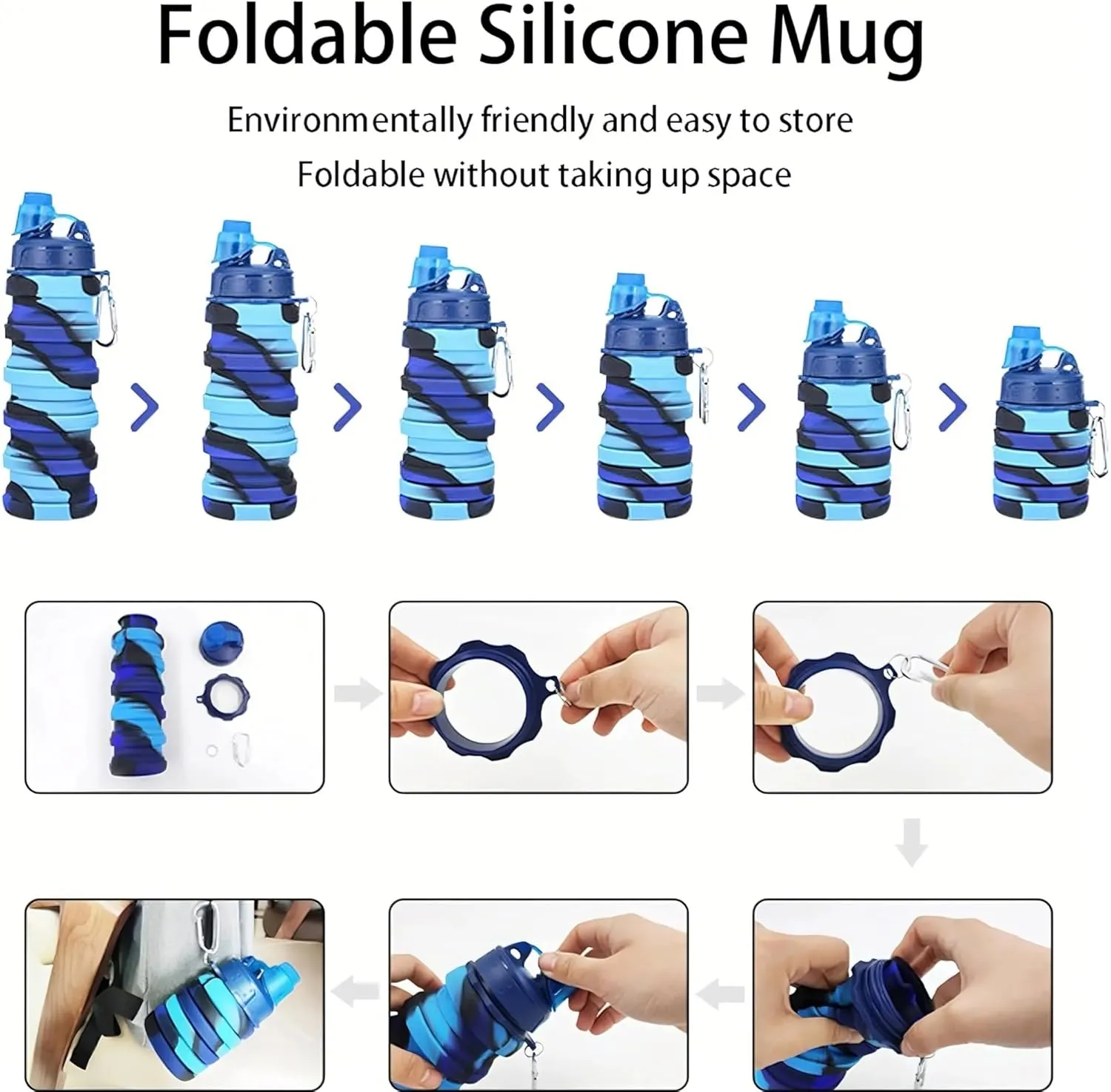 Collapsible Sports Water Bottles 500ml 16oz,Leak Proof Twist Cap BPA Free Retractable for Home Outdoor,Biking,Hiking Portable Water Bottle Cups(1)