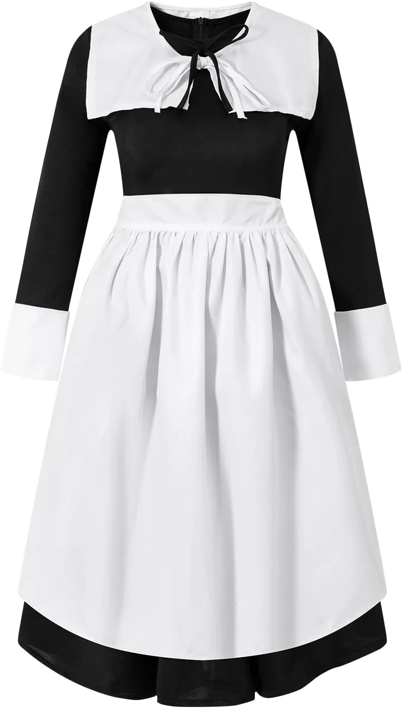 Colonial Girl Costume Dress Pilgrim Costume Pilgrim Girl Thanksgiving Halloween Cosplay Kids Girls Costumes
