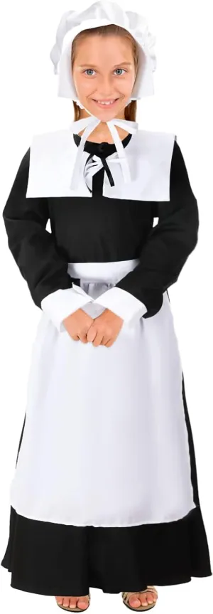 Colonial Girl Costume Dress Pilgrim Costume Pilgrim Girl Thanksgiving Halloween Cosplay Kids Girls Costumes