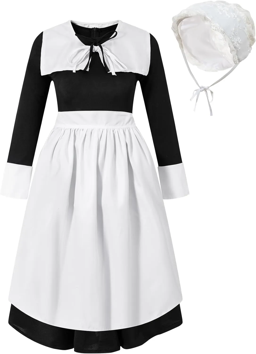 Colonial Girl Costume Dress Pilgrim Costume Pilgrim Girl Thanksgiving Halloween Cosplay Kids Girls Costumes